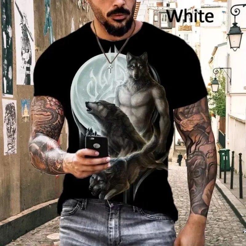 Fashion Casual Men's Werewolf Vampire 3D Print T-shirt Hip-hop Harajuku Street Personality Oversized T-shirt Short-sleeved Tops