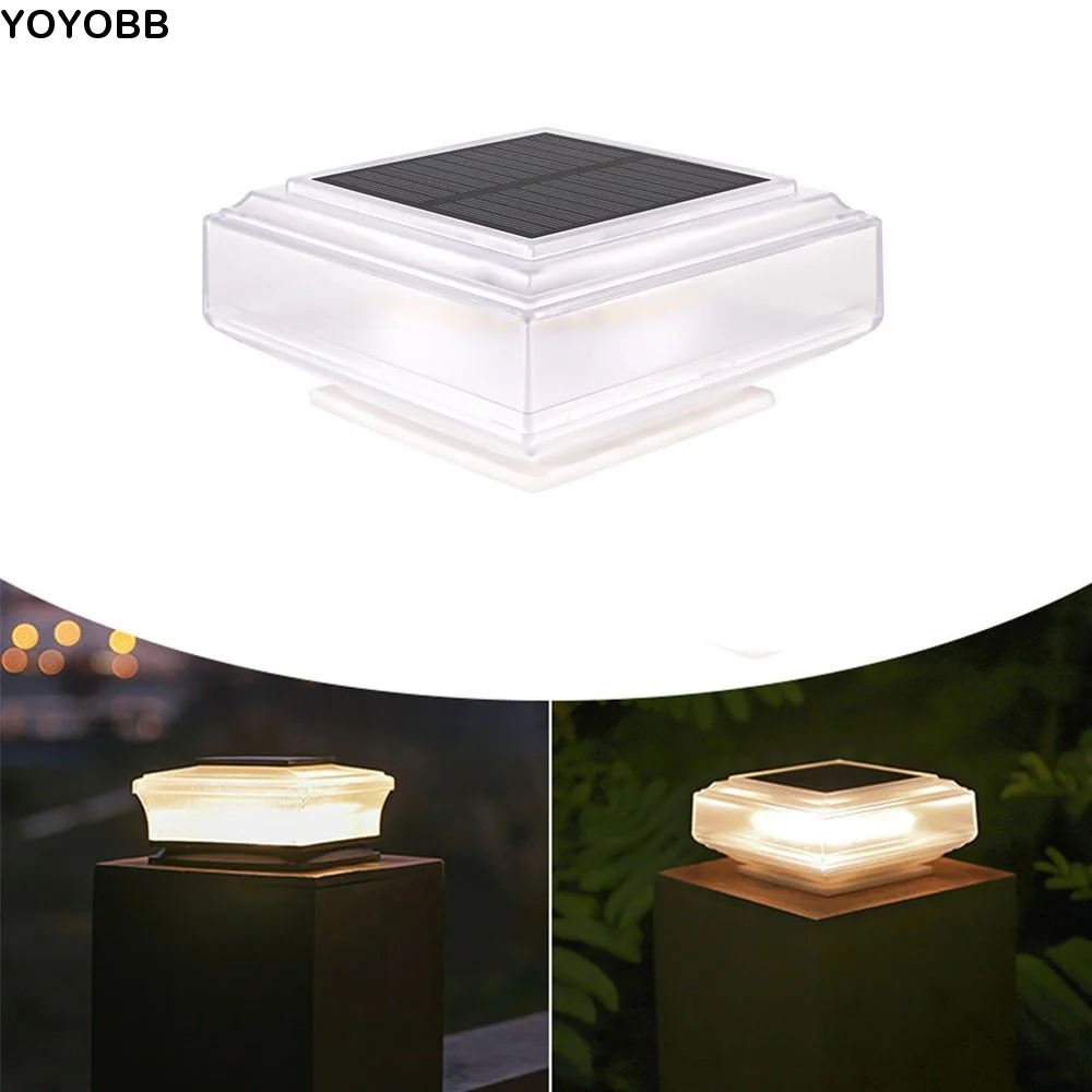 Waterproof Solar Post Light Solar Powered White / Warm Light Solar Column Headlight Lighting Square LED Pillar Cap Lights