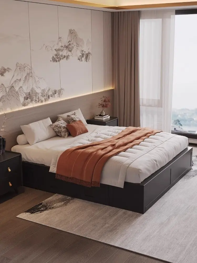 Bed body no bedside shelf no backrest floor new Chinese floor low body pedal solid wood tatami bed box