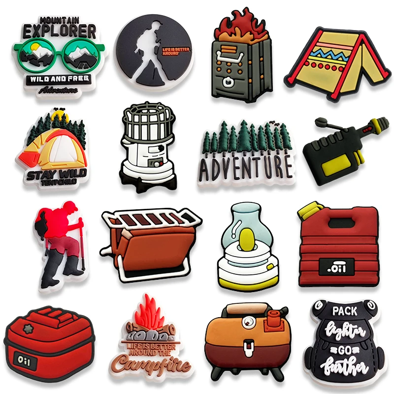 16Pcs Camping Shoe Charms, Outdoor Adventure Theme Decorations Charms for Crocs Sandals, Bags, Gifts for Birthday, Party