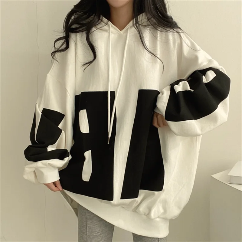 Spring Autumn Women Hoodies Fashion Letter Printed Female Oversized Sweatshirts Long Sleeve Ladies Casual Hooded Pullover Tops