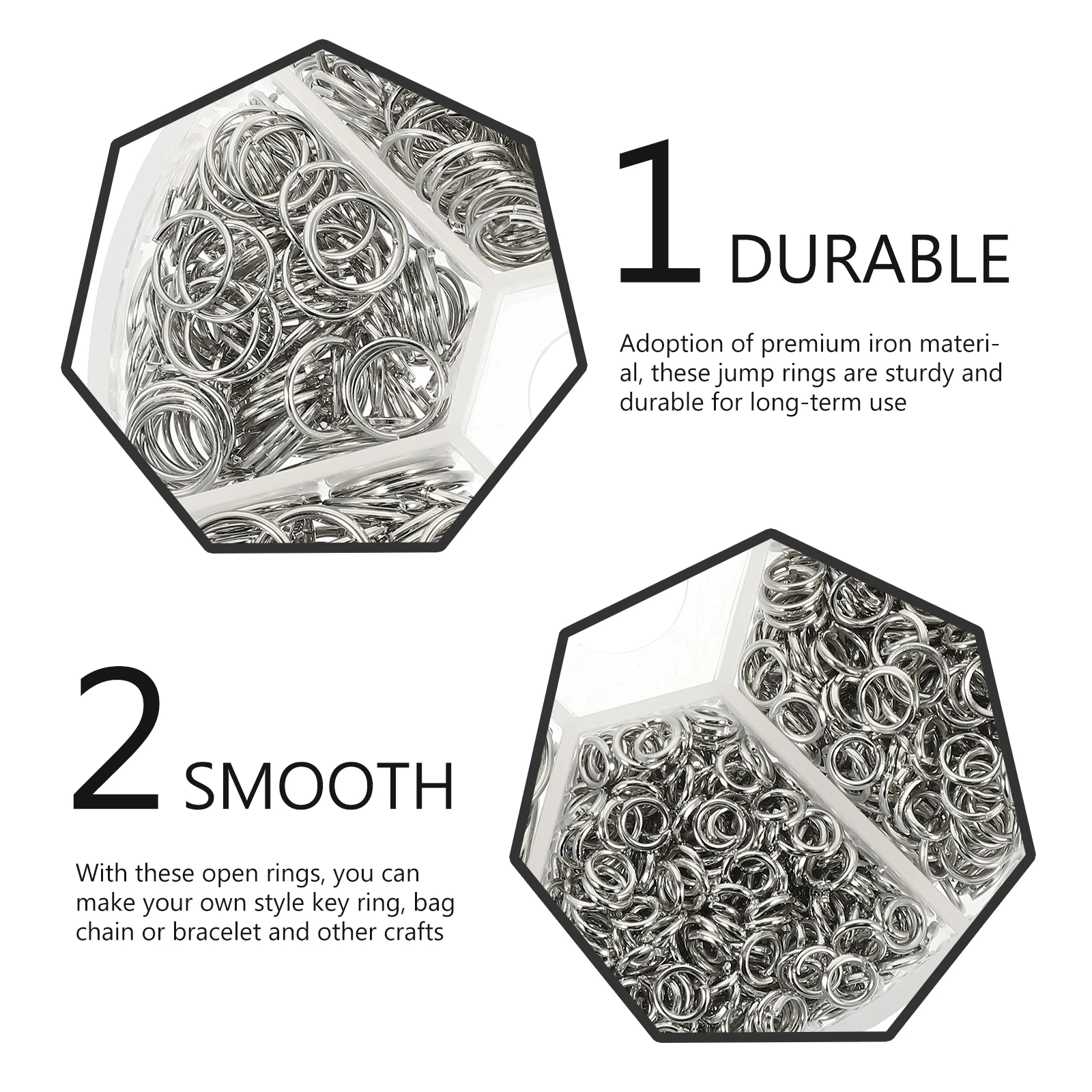 

Box Metal Open Jump Rings Durable Iron Jewelry Making Craft Multipurpose DIY Bracelet Necklace Keyring Bag Chain