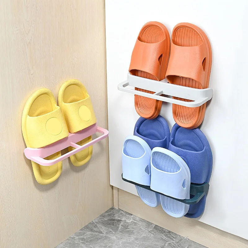 Non-perforated Bathroom Slippers Rack Wall Hanging Toilet Slippers Storage Rack Towel Rack Plastic Shoe Storage Rack Dropshiping