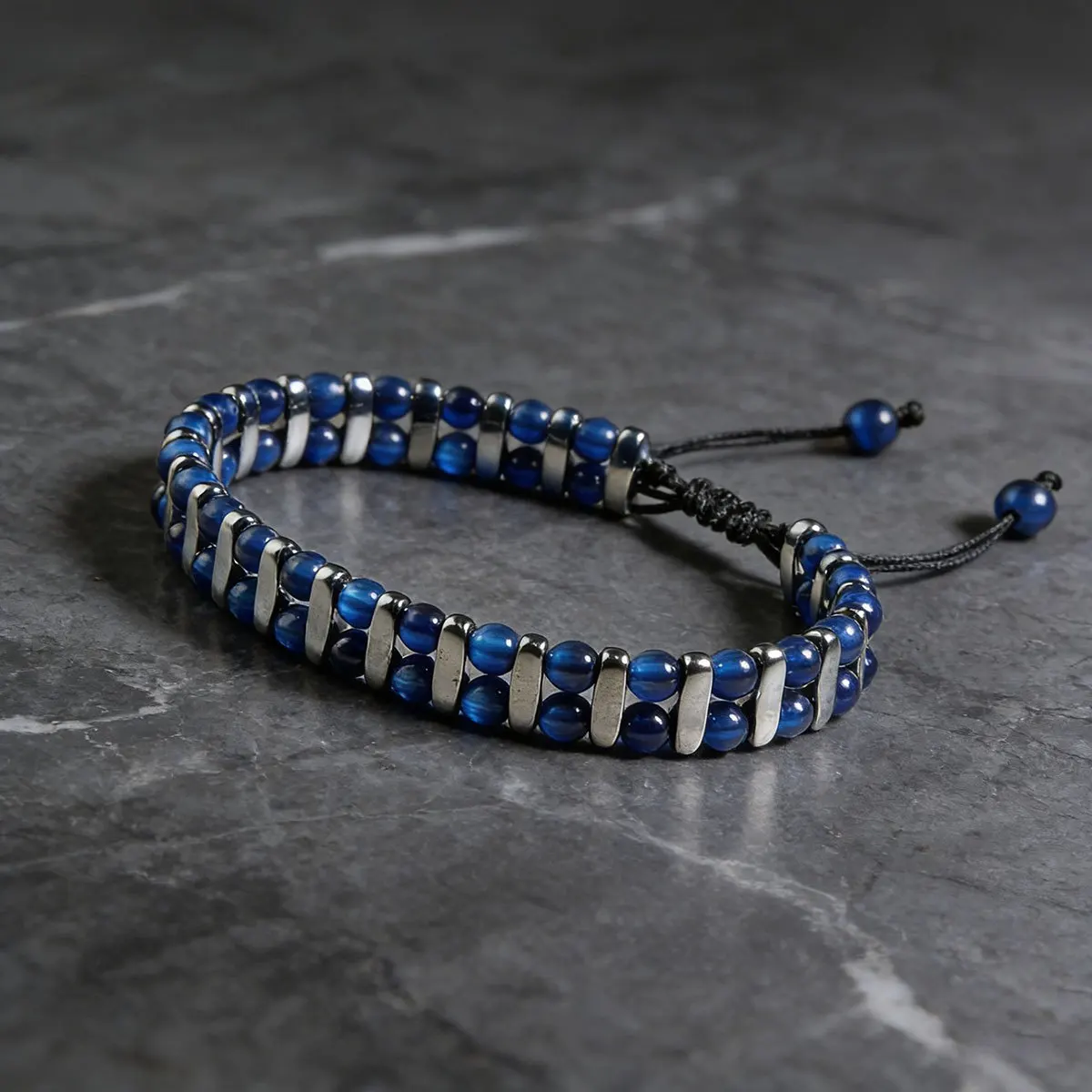 Handmade Double-Layer Blue Tiger Eye Braided Bracelet, Stretchable and Skin Friendly Natural Stone Jewelry, Unisex Jewelry Gift