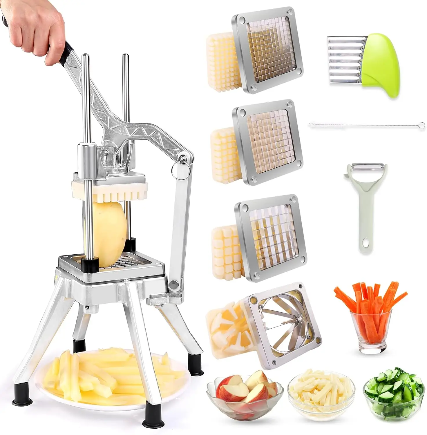 

Stainless Steel Commercial Potato Cutter with 4 Blades for Fries, Vegetables, and Fruits
