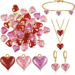5Pcs Enamel Heart Charms Red Pink Dripping Oil Pendant Valentine's Day Gift DIY Earrings Necklace Jewelry Making Accessories