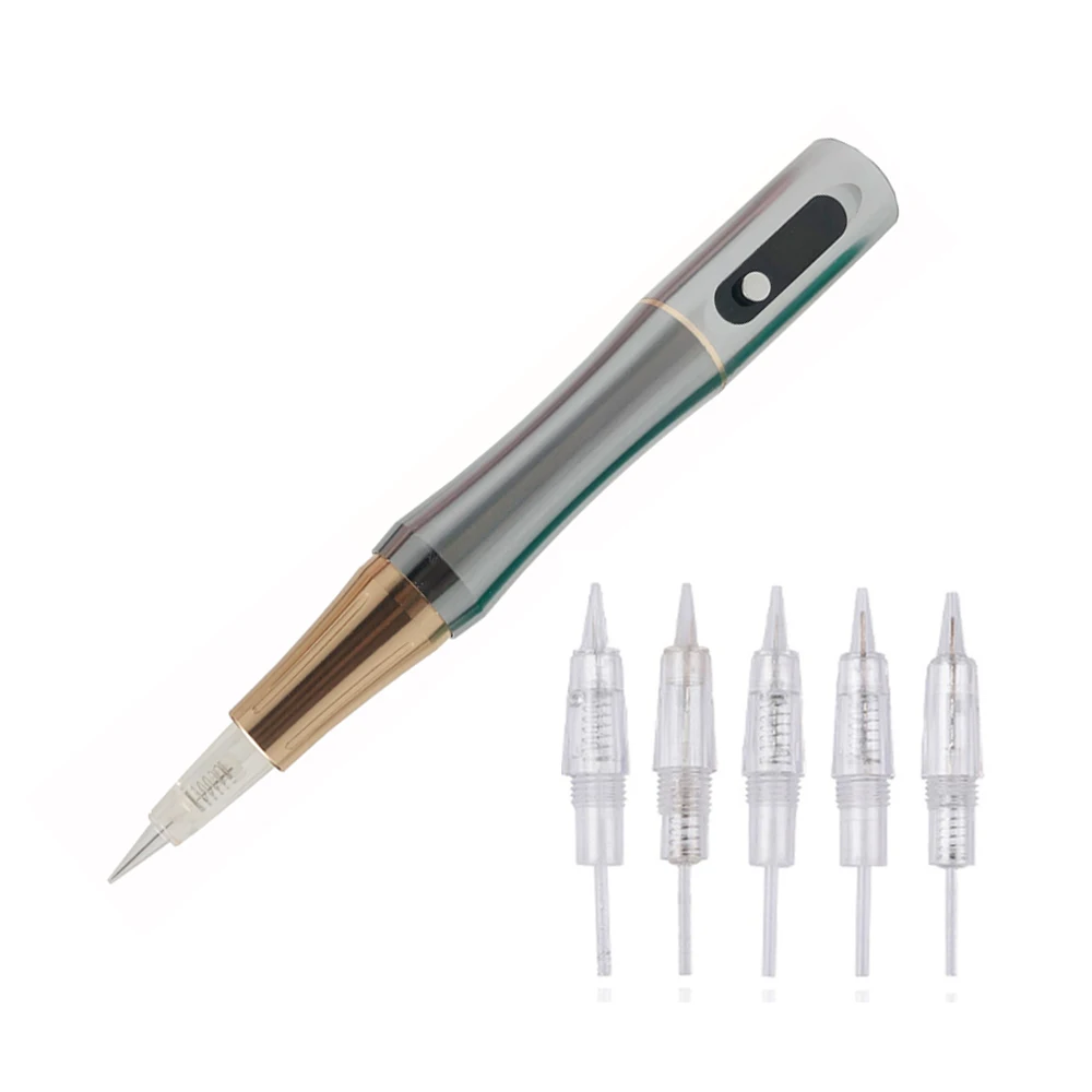 Silver 5-Speeds LED Digital Tattoo Permanent Makeup Machine Eyebrows Pen & Screw Needles Cartridge