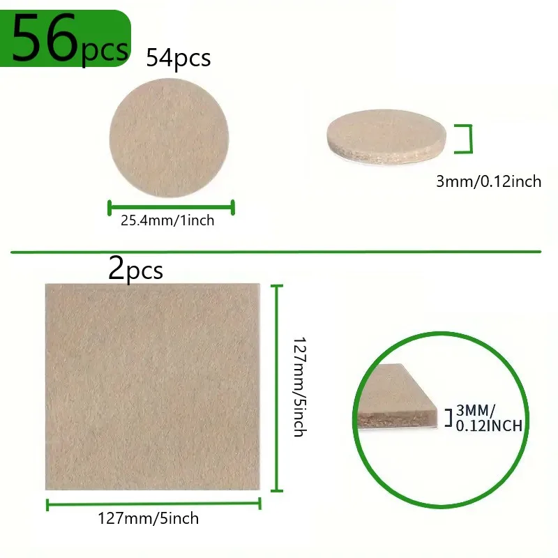 56 Uds. Almohadillas para patas de silla de fieltro, alfombrilla protectora contra arañazos para suelo de 3mm de espesor, autoadhesiva antideslizante silenciosa, accesorios para muebles DIY