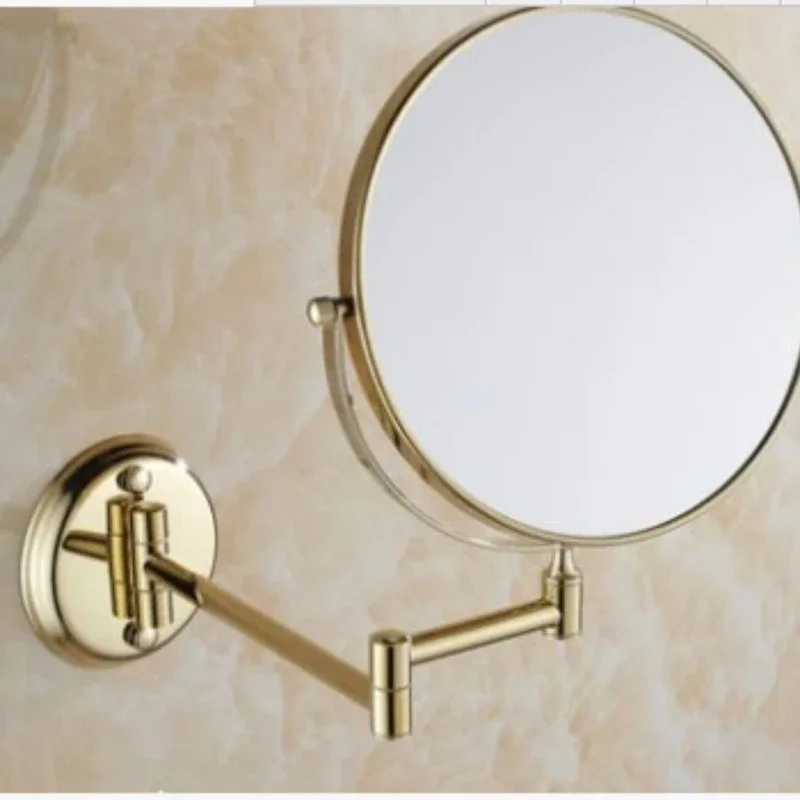 All-copper mirror wall-mounted folding telescopic household bathroom wall double-sided amplification with lights