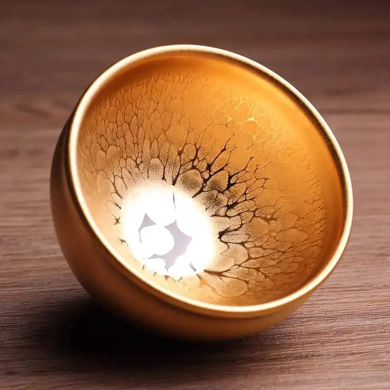Cai Zhiqiang's Gold Jianzhan Master Cup Cup, Pure Handmade Set, Tenmoku Oil Drip Yaobian Bowl, Tea Vessel