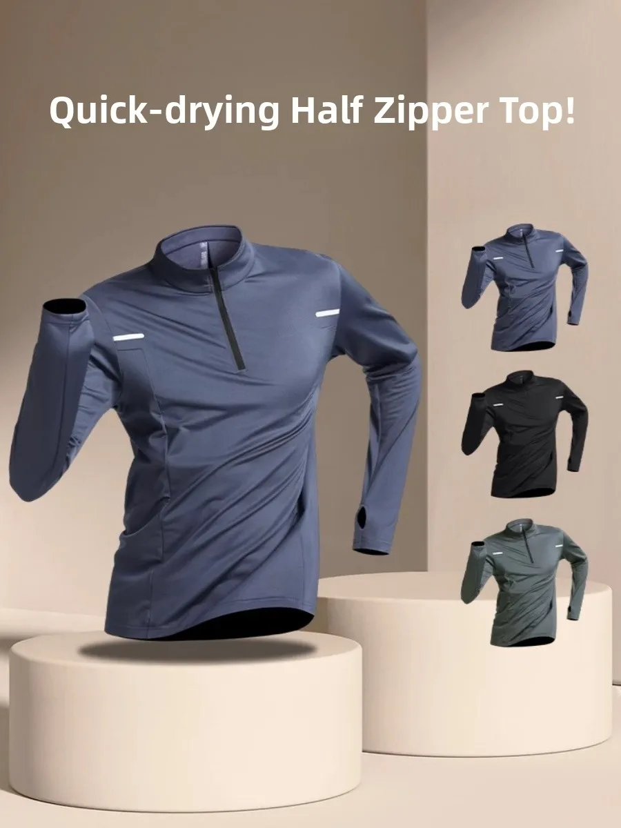 

Men's Long Sve Sport T-irt Qui Dry Outdoor Running Training Top Fitn Baskeall Spring Autumn Stand Collar irt