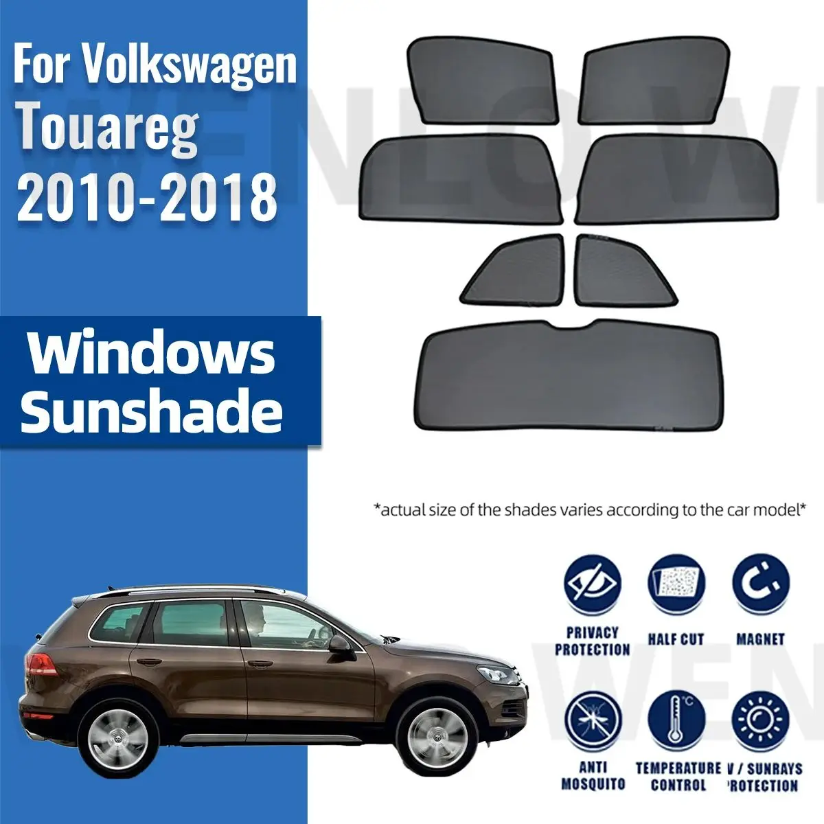 

For Volkswagen VW Touareg 7P 2010-2018 Car Sunshade Front Windshield Magnetic Mesh Curtain Rear Side Window Sun Visor Shade