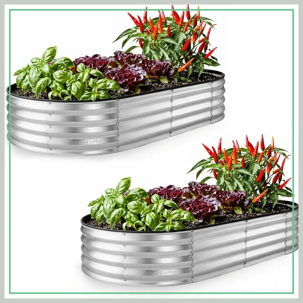 

Galvanized Raised Garden Beds 6x3x1 ft 2-Pack, Large Metal Planter Box for Vegetables & Flowers, Tool-Free Assembly, Silver