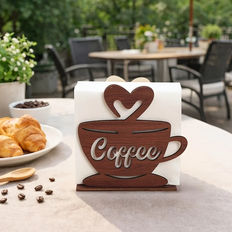 Brown Coffee Cup Shape Wooden Napkin Clip Countertop Storage Design Party Desktop Decoration Ornaments for Home