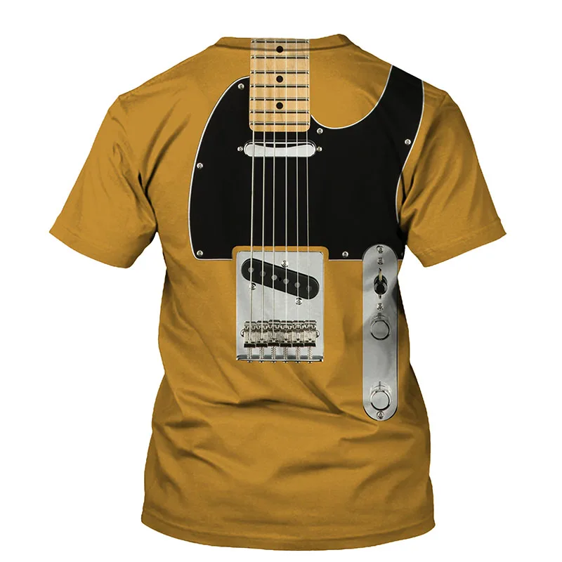 Summer New O-neck Short-sleeved T-shirt 3D Art Guitar Printing Shirt Men\'s Fashion All-match Harajuku Literary Fan Casual Top