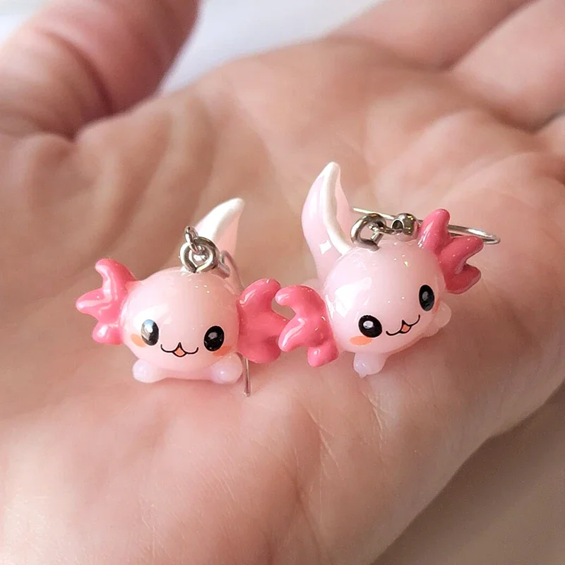 Cute Pink Axolotl Dangle Earrings Hypoallergenic Animal Drop Earrings Kawaii New Trendy Birthday Gift