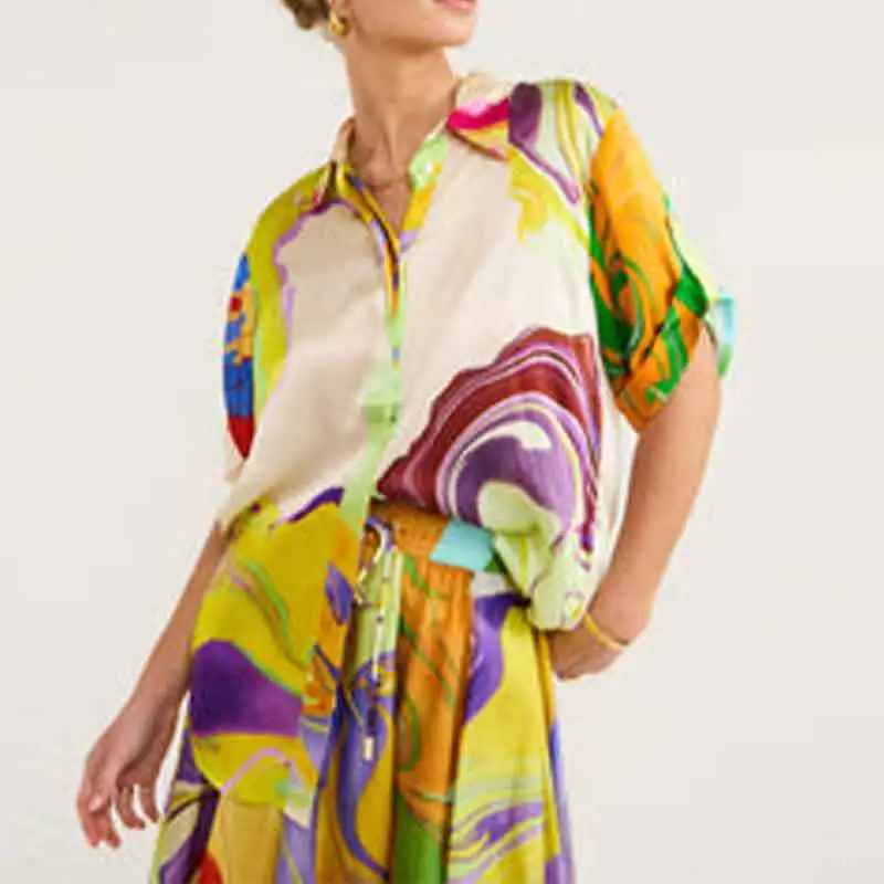 

Осень 2024, новый женский топ с принтом irt, комплект с длинной юбкой, закрывающая талию, трансграничная моя, свободный крой, вязаный воротник