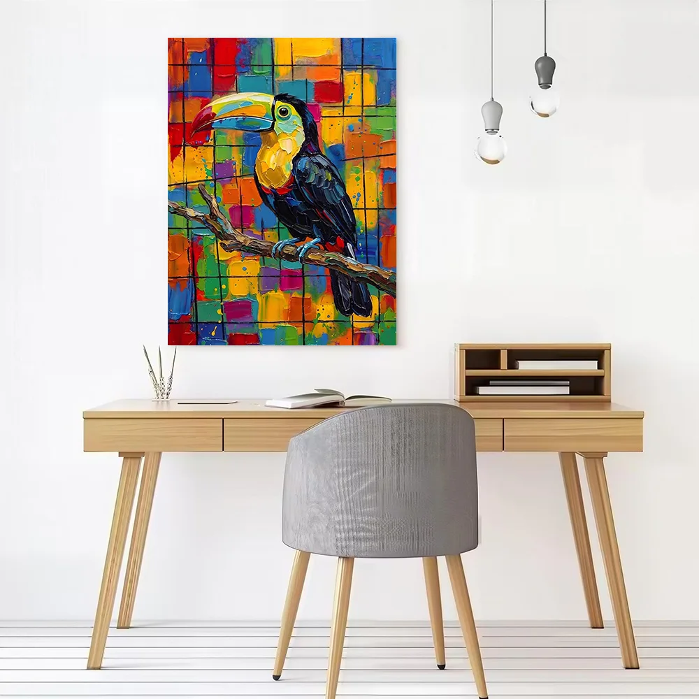Vibrant Toucan Painting on Branch Canvas Wall Art Poster Custom Photo Print Modern Painting for Fans Home and Decoration Bedroom