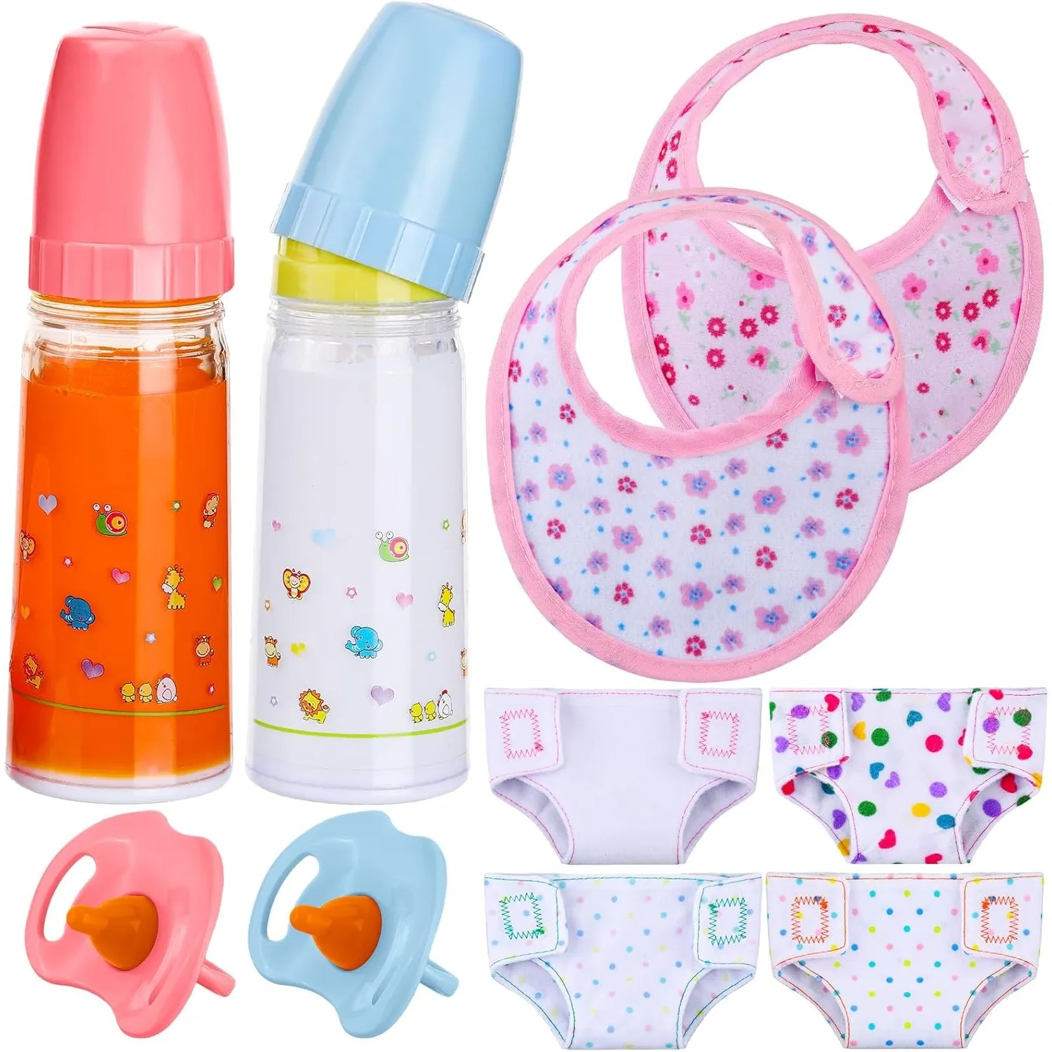 

10PCS Baby Doll Accessories Set with Feeding Bottles Pacifier Bibs Diapers Baby Doll Set Toy Christmas Birthday Gift for Girls
