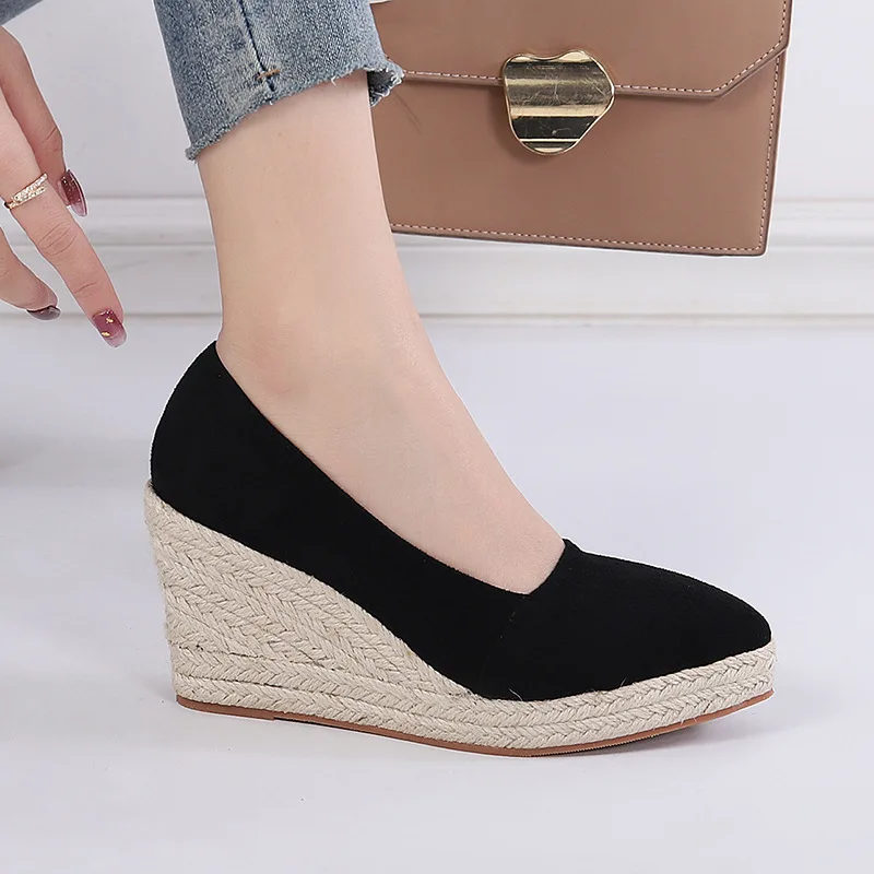 Spring Summer Shoes Women Heeled Shoes Ladies Wedge Heels Retro Brand Women Pumps Casual Woman Wedges 8cm Big Size 42 A3542