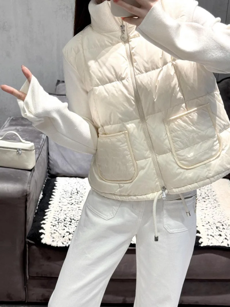 2024 Autumn New Women's Down Jacket Fashionable, Exquisite, High Quality, Lightweight Wool Splicing White Goose Down Jacket