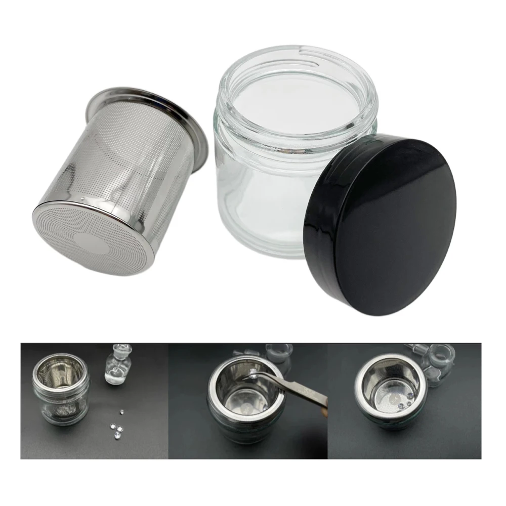 Diamond Cleaning Jar with Stainless Steel Sieve Jewellery Washing Cup Glass Gemstone Washer Ring Necklace Cleaner Jewelry Tools