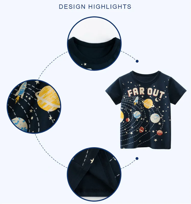 2022 Children Clothing T-Shirts for Boys 100% Cotton Short Sleeve Bus Dinosaurs Space Truck Cartoon Kids Casual Sport Top Tees