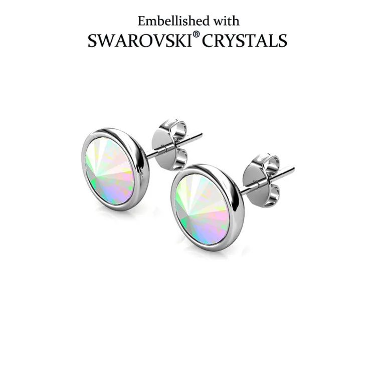 Daisini Authentic Swarovski Crystal Stud Earrings, Sparkling Aurora Borealis Round Cut Jewelry for Women Party