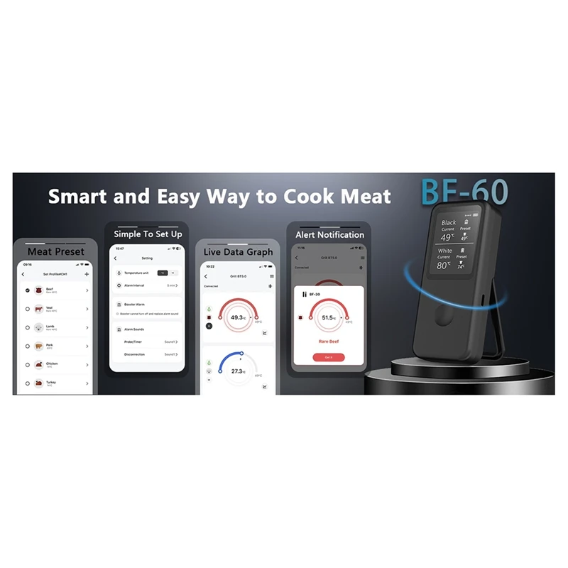 The FGHGF-Wireless Meat Thermometer Digital Bluetooth Probes With HD Display And APP Remote Monitoring For Rotisserie Grill BBQ