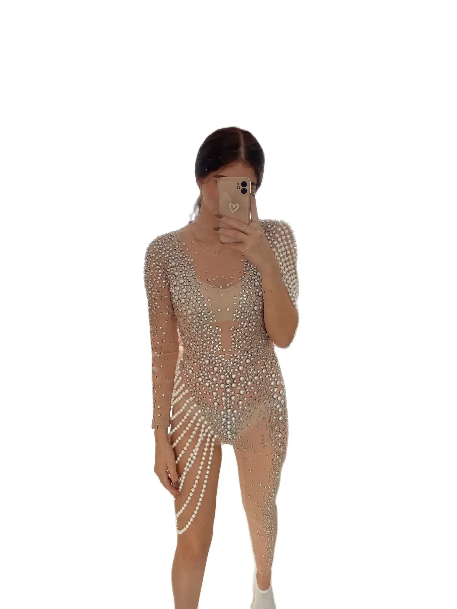 Shining Pearl Rhinestone Dance Jumpsuit Sexy Perspective Crystal Romper Singer Ballroom Stage Wear Nightclub Stretch Outfits