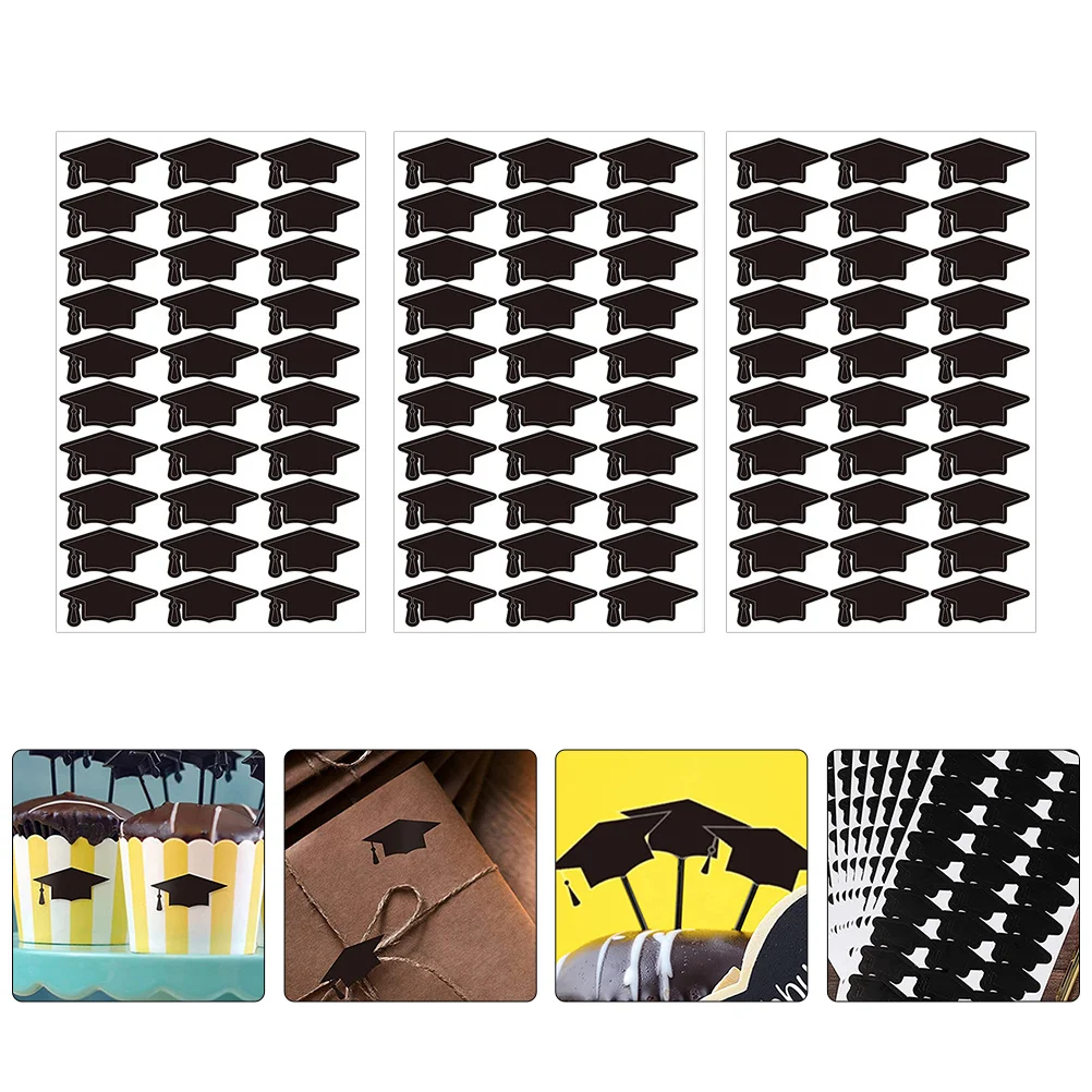 

6 Sheets Graduation Caps Stickers No Odor Doctoral Hat Design Gift Box Card Sealing Labels Graduation Themed Stickers