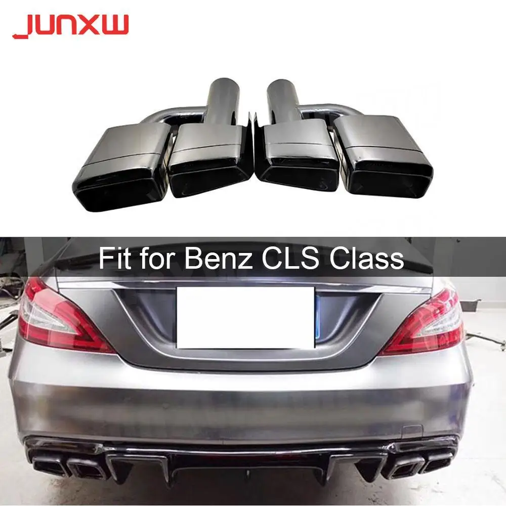 Stainless Steel Rear Bumper Exhaust Tips Muffler Decoration Four Outlet Pipe Tips for Mercedes Benz C E CLS Silver Black