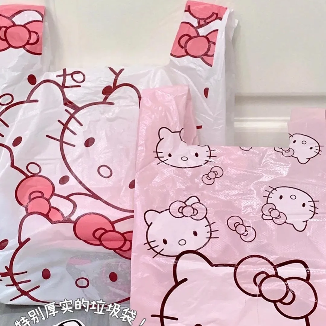 50PCS Sanrio Hello Kitty Cartoon Trash Bag Anime Cute Garbage Bag Printing Multifunctional Plastics Shopping Bag Accessories