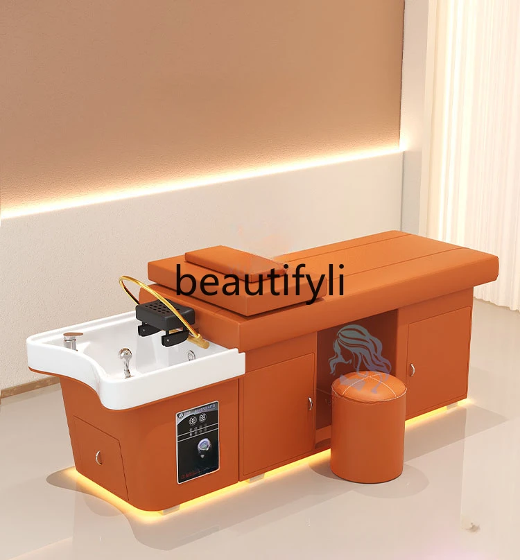 

Thai hair treatment shampoo bed water circulation fumigation with LED light high-end shampoo bed water heater