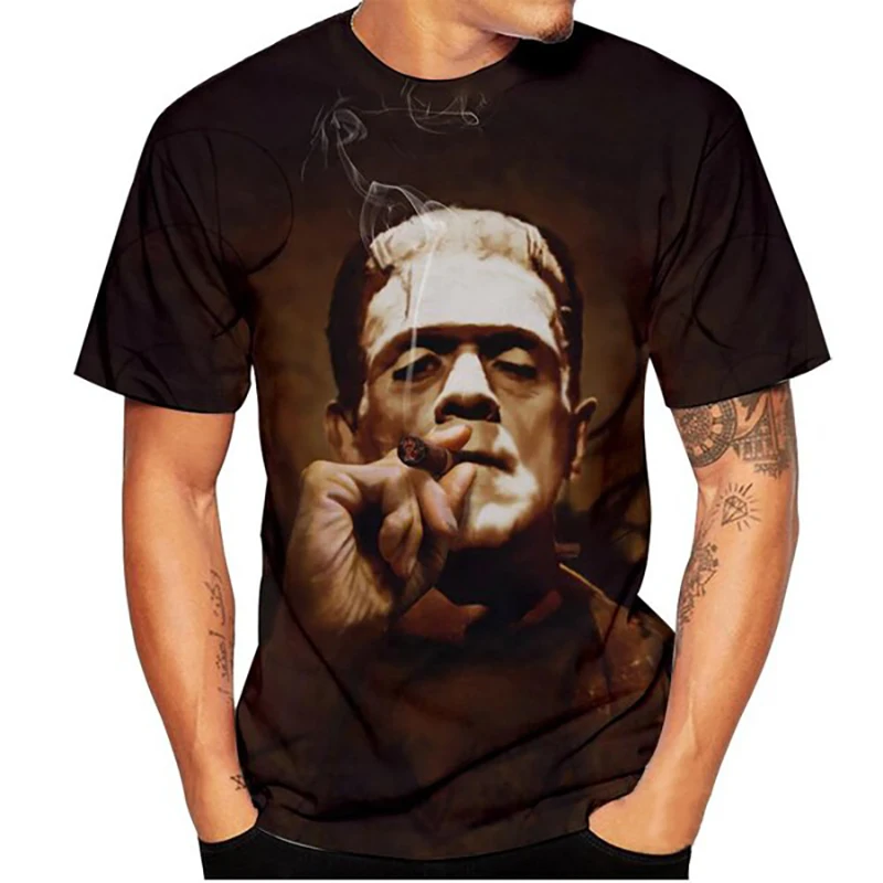 Summer Frankenstein T-Shirts Horror 3D Print Streetwear Men Women Fashion Oversized Short Sleeve T Shirt Kids Tees Tops Clothing