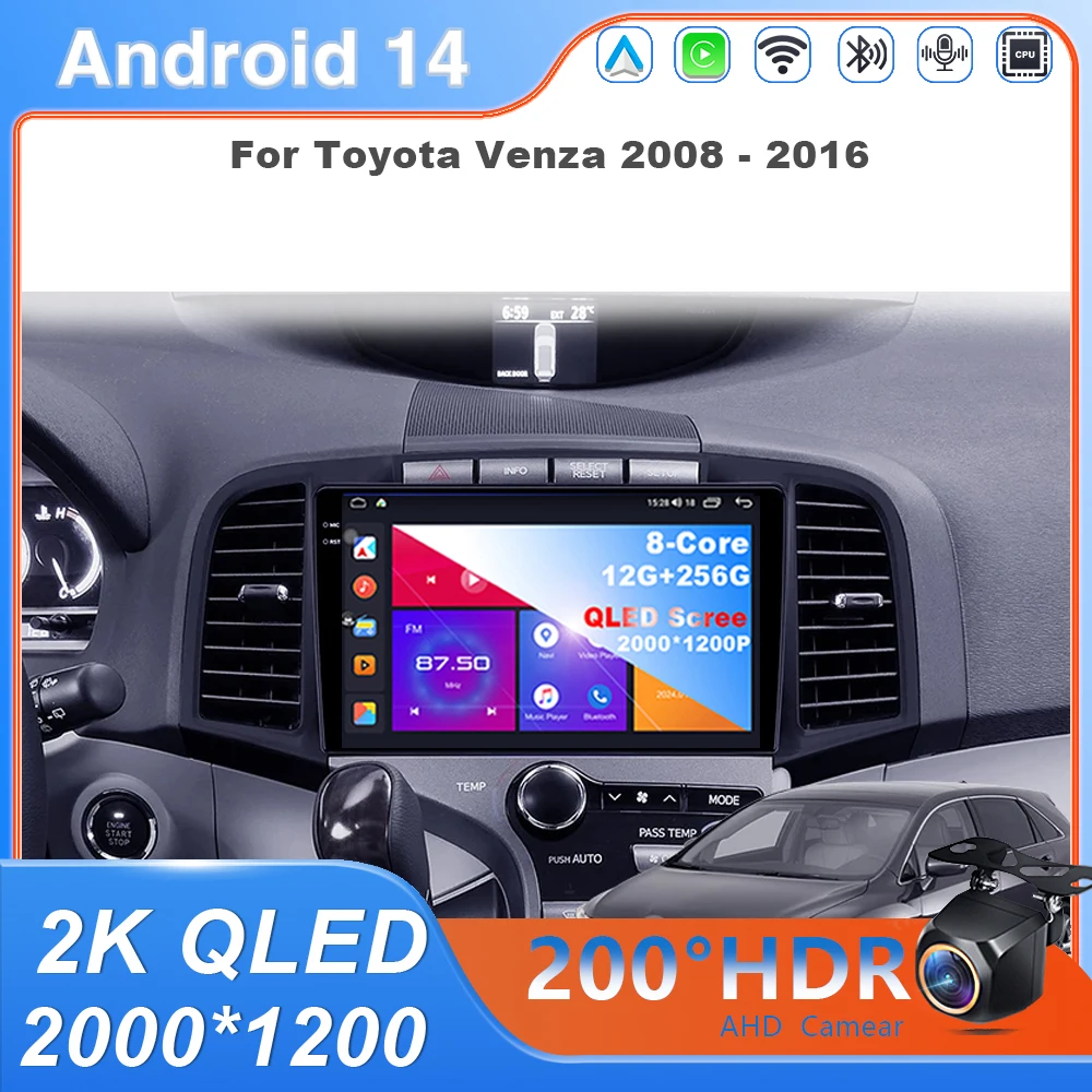 

Android 14 For Toyota Venza 2008 - 2016 Car Radio Multimedia Stereo Head Unit Video Player Navigation GPS Carplay Auto 5G WIFI
