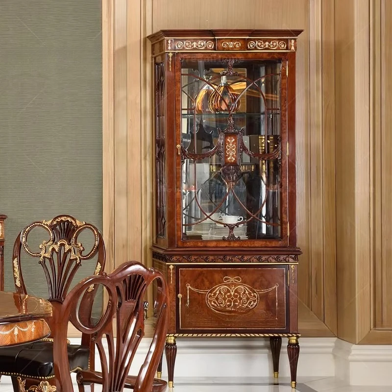Classic Luxury English Living Room Wooden Wine Display Cabinet with a Glass Door