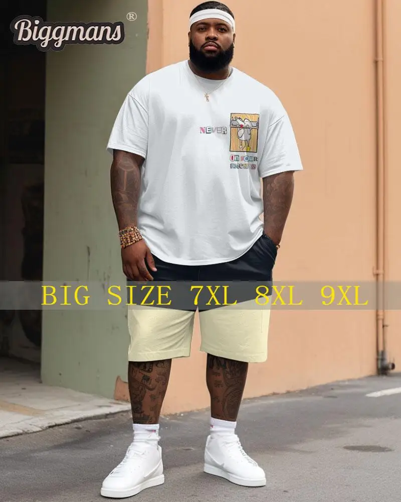 

Biggmans Two Piece Sets T-Shirt for Men's Casual Clothing Color Block Letter Shorts Short Sleeves Big Plus Size Suit L-9XL