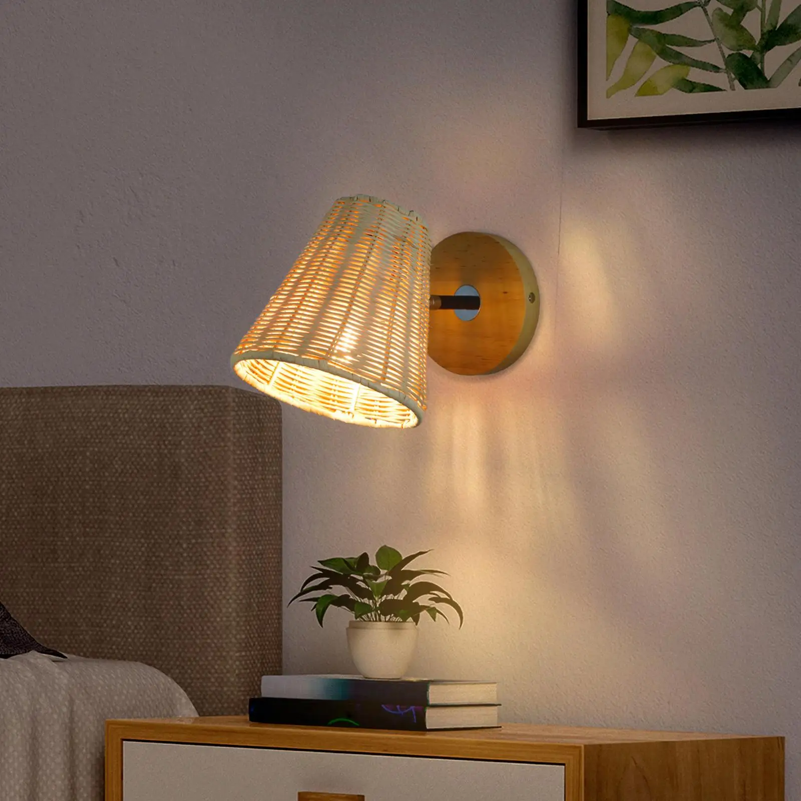 

Farmhouse Wall Lamp for Barn Kitchen, Bohemian Sconce Lights, Rattan Woven