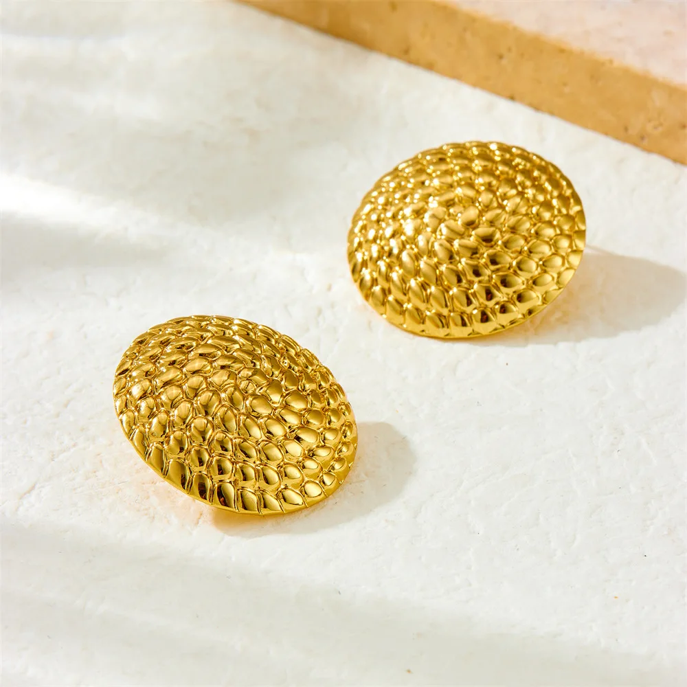 Neue stilvolle runde Edelstahl-Ohrringe im Vintage-Stil mit übertriebenem Design und spiralförmigem geometrischem Vergoldung