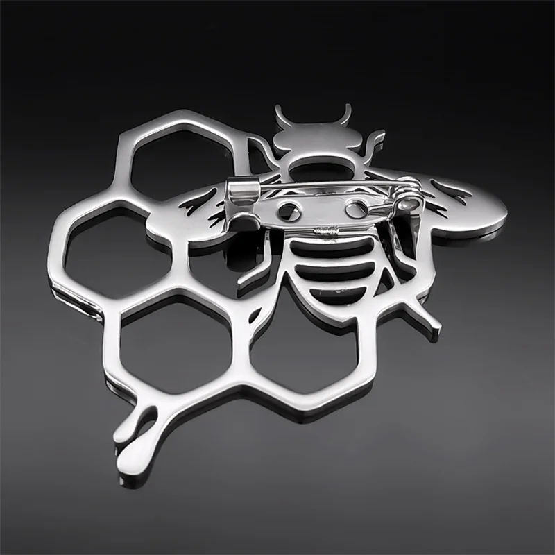 Cute Honeycomb Bee Brooch for Men/Women Stainless Steel Silver Color Insect Party Pin Bag Accessories Badge Jewelry X9211S02 image 5