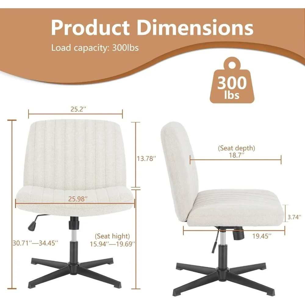 Cross Legged Office Chairs, Armless Wide Tables Without Wheels and With Wheels, Modern Family Tables and Chair Rotate Adjustable