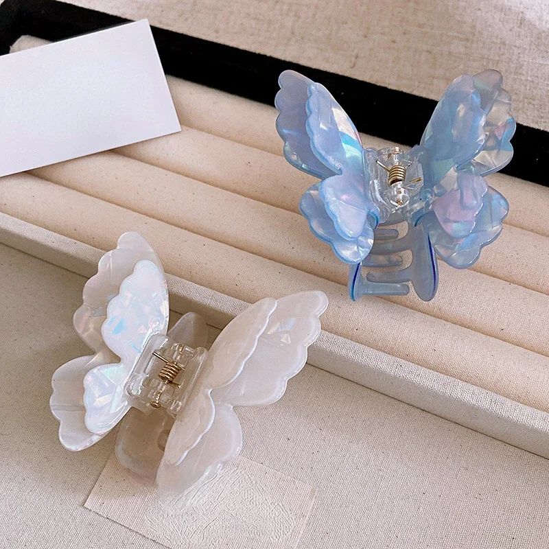 Acrylic Double Layered Butterfly Acetic Acid Transparent Color Hair Claws Sweet Updo Shark Hair Clips Fairycore New Accessories