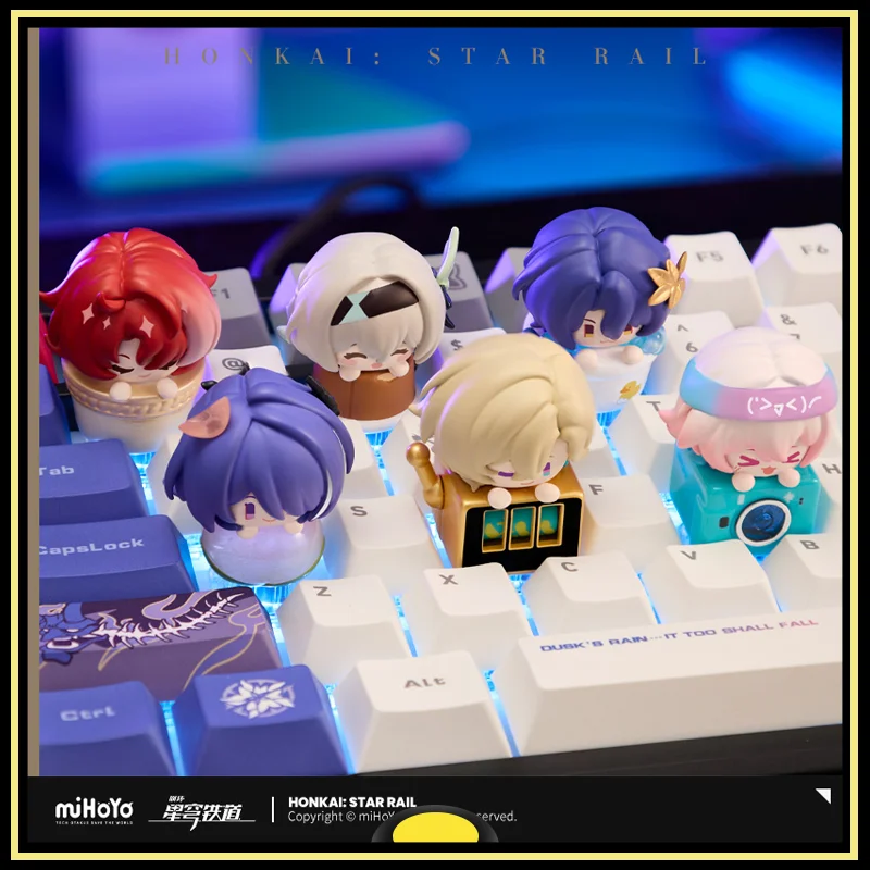

Honkai Star Rail Figure Keyboard Keychain Dr. Ratio Aventurine Firefly March 7th Anime Fingertip Keyboard Cap Model Original