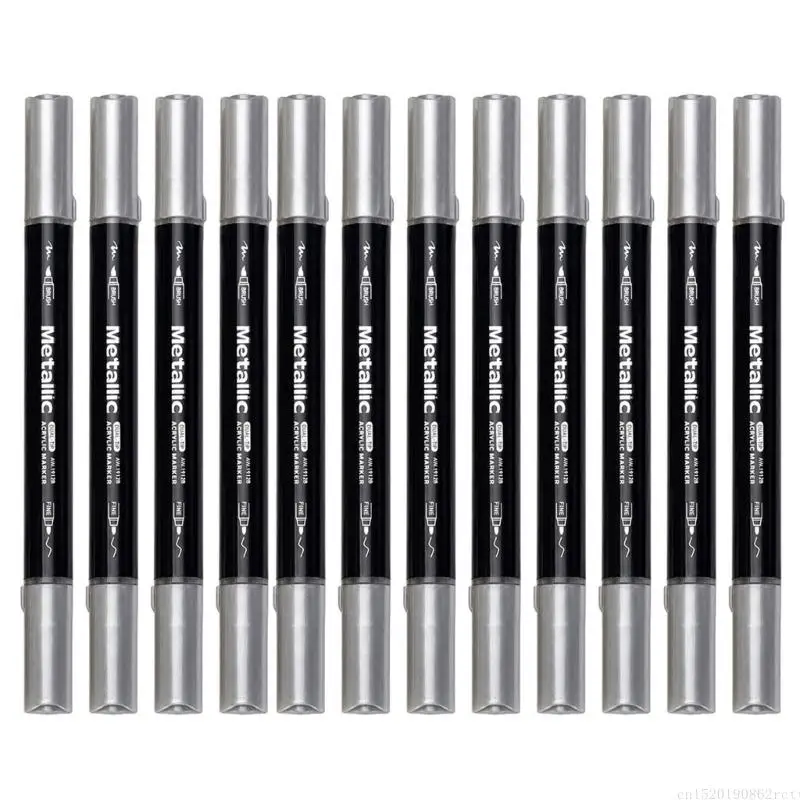 D5BB Acrylic Craft Markers with Brush End and Fine Line End, 12 Pack for Greeting Cards, Gift Labels, and Dark Paper
