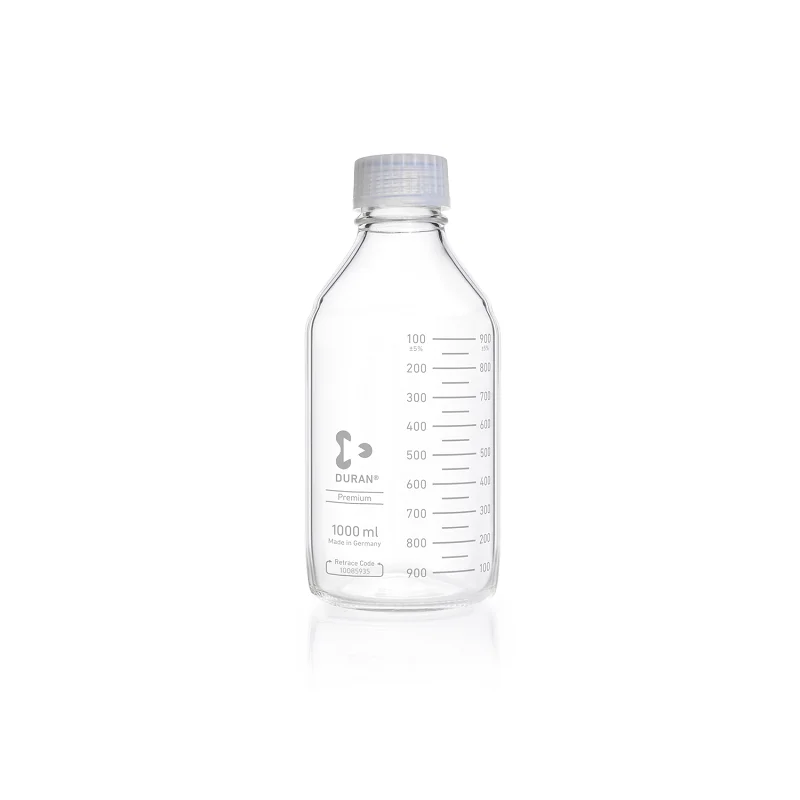 DURAN® Premium GL 45 Laboratory Bottle, clear, with premium screw cap and pouring ring (PFA), with DIN 168-1 thread, graduated