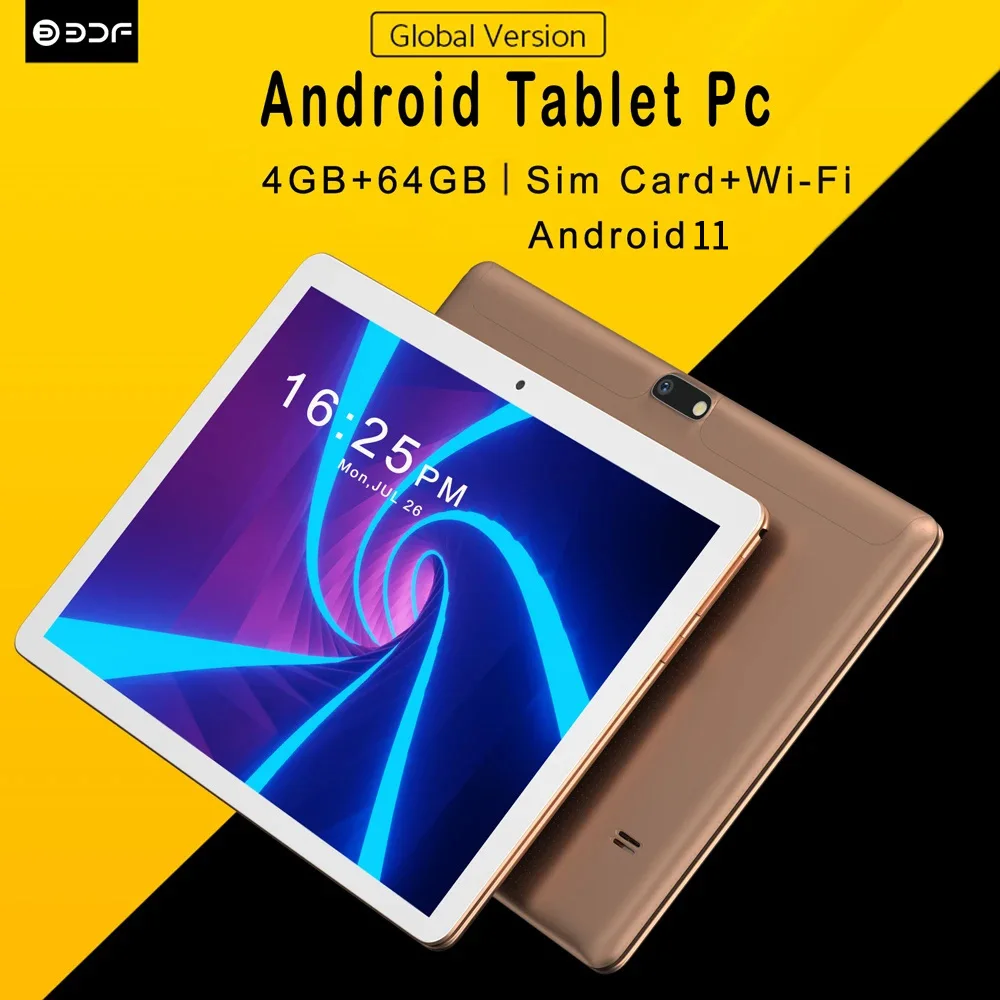 BDF 블루투스 와이파이 태블릿 PC, 구글 안드로이드 11 지지대, 3G 휴대폰 SIM 카드, 4GB + 64GB ROM, 10.1 인치