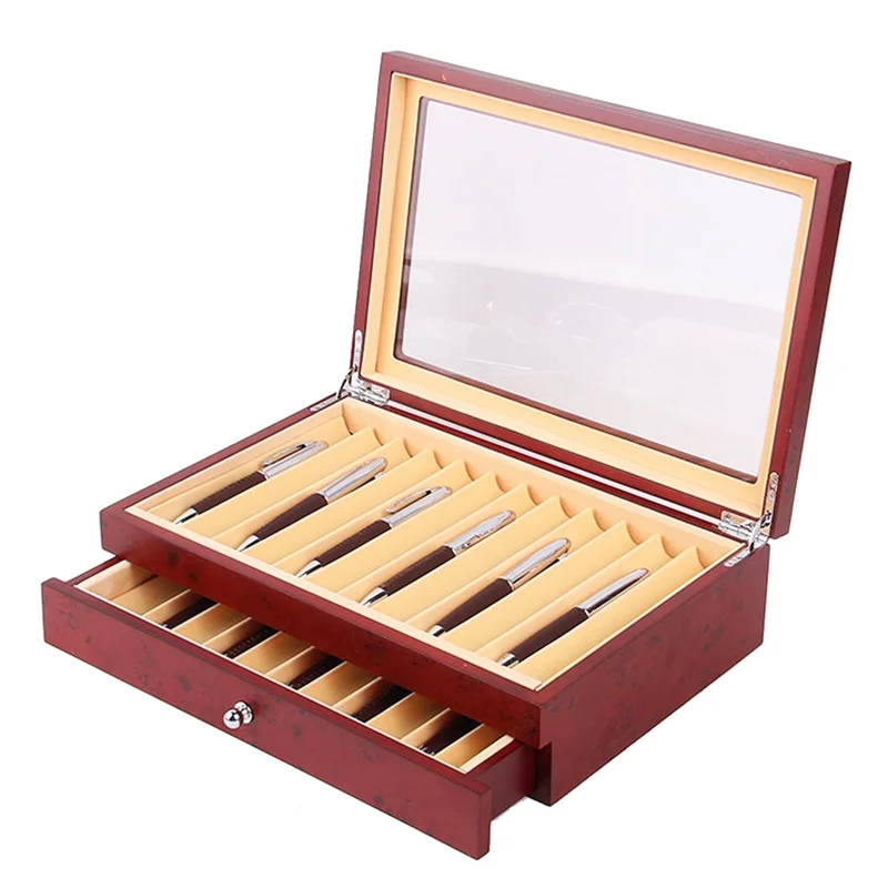

New 23 Slots Wooden Pen Storage Case Luxury 2 Layer Pen Display Organizer Transparent Window Fountain Pen-Collector Box 2
