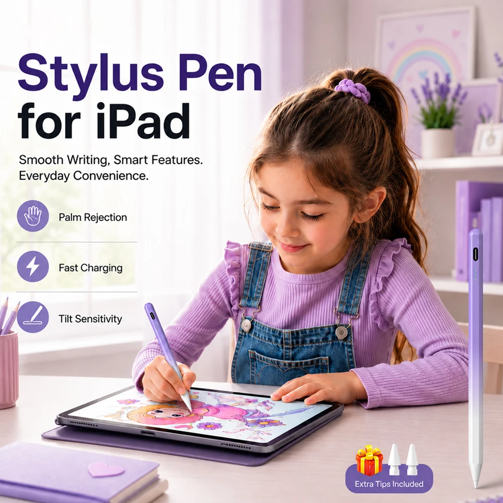 Fast Charge Stylus Pen for iPad Pro 11 12.9 Air 5 4 Mini 6 10th 9th Gen, Student Writing Creative Ideas Touch Pencil Study Notes