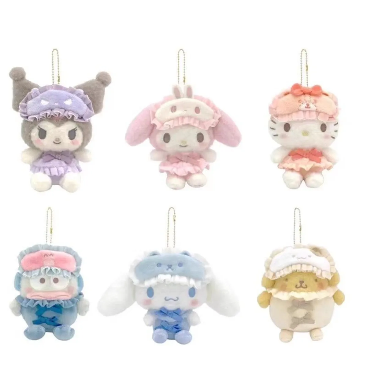 Colgante de Peluche de Anime Sanrio con Diseño de Pijama y Antifaz, My Melody, Cinnamoroll, Kuromi, Encantador Charm para Bolsos para Niñas, Kawaii